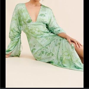 NWT AnthropologIE Green pattern satin Dress